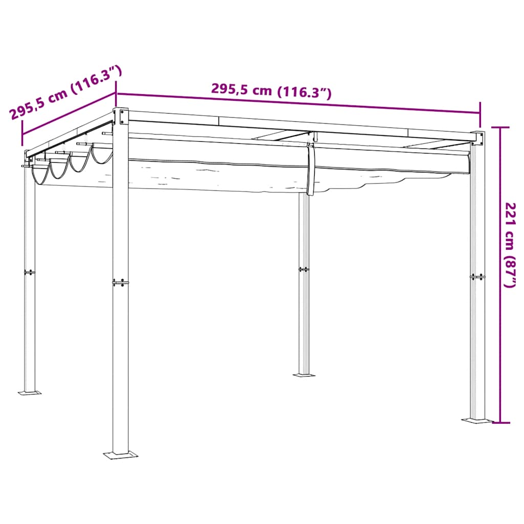 vidaXL Cenador de jardín con techo retráctil acero crema 3x3 m