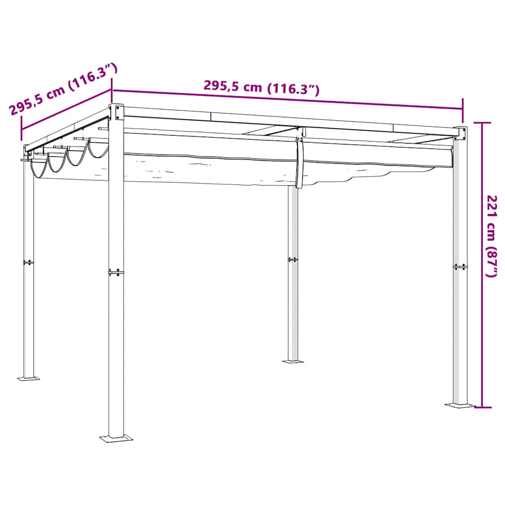 vidaXL Cenador de jardín con techo retráctil acero topo 3x3 m