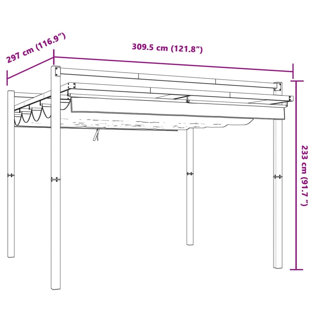 vidaXL Cenador de jardín con techo retráctil aluminio crema 3x3 m