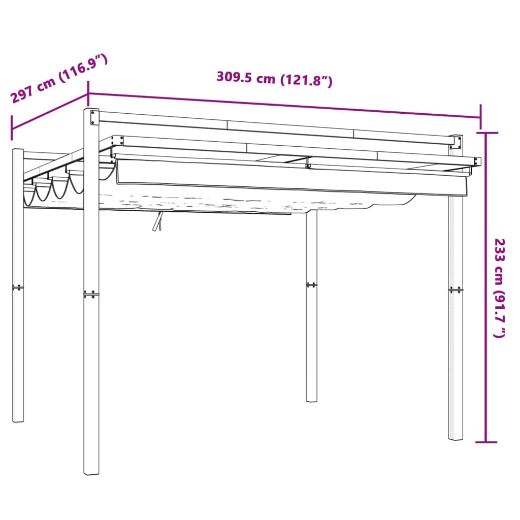 vidaXL Cenador de jardín con techo retráctil aluminio antracita 3x3 m