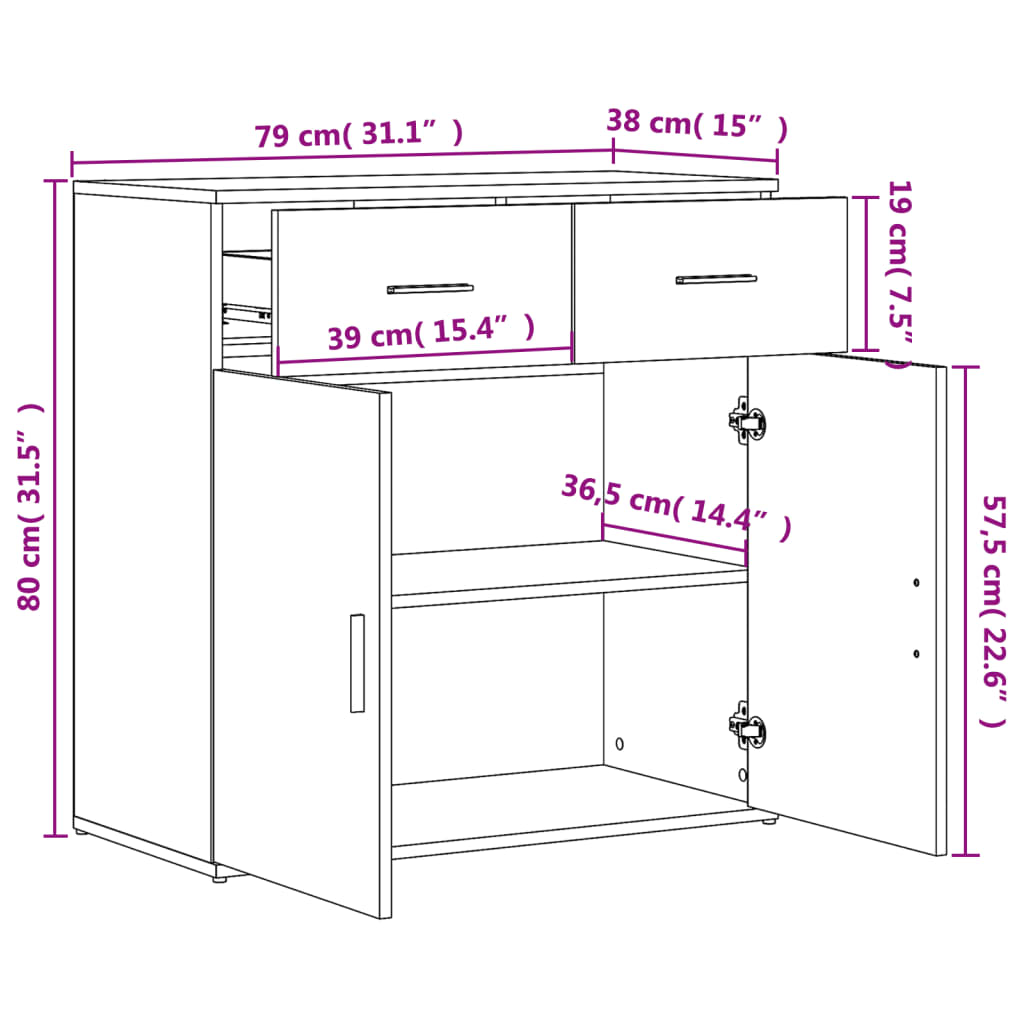 vidaXL Aparador de madera de ingeniería roble ahumado 79x38x80 cm