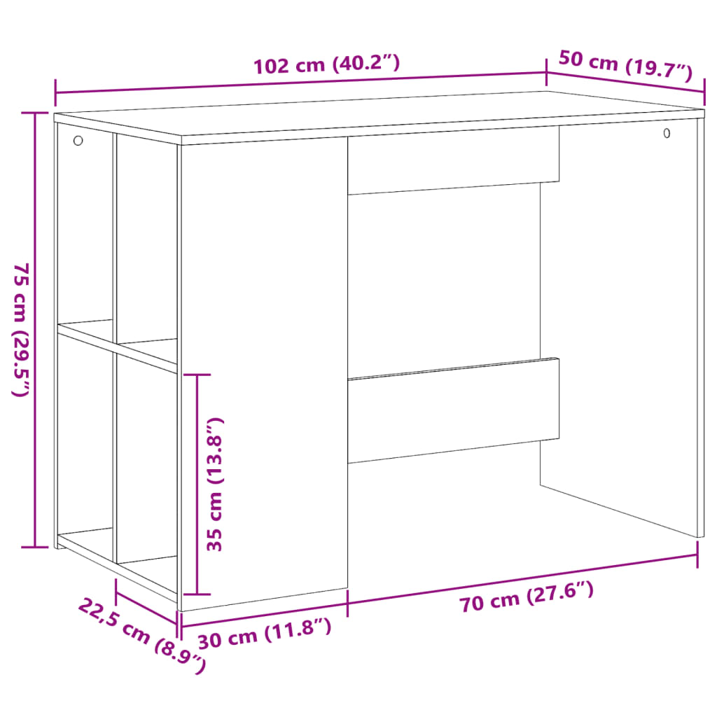 vidaXL Escritorio de madera de ingeniería gris hormigón 102x50x75 cm