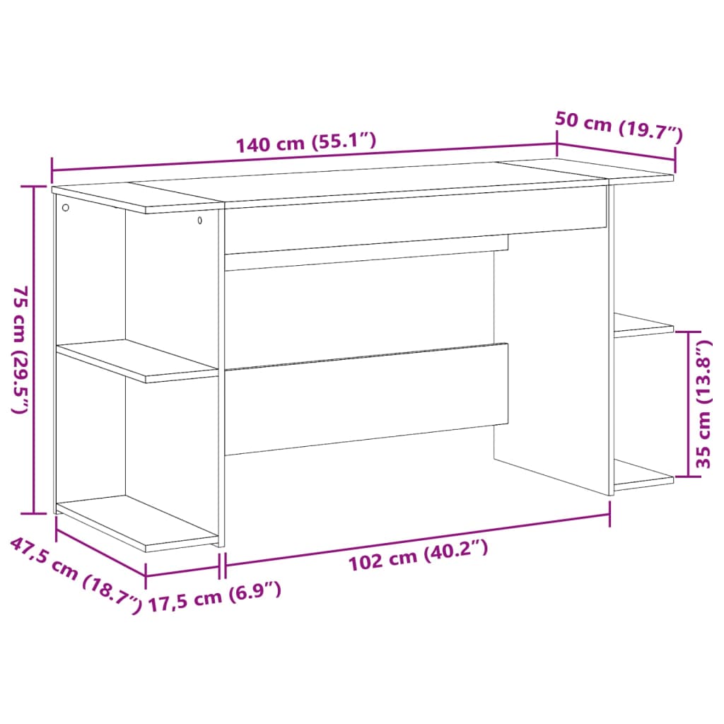 vidaXL Escritorio madera de ingeniería negro 140x50x75 cm