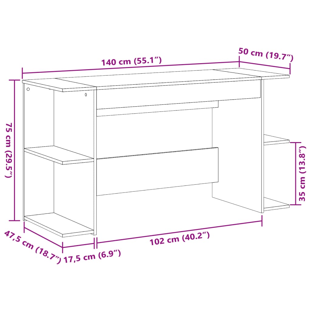 vidaXL Escritorio madera de ingeniería roble Sonoma 140x50x75 cm