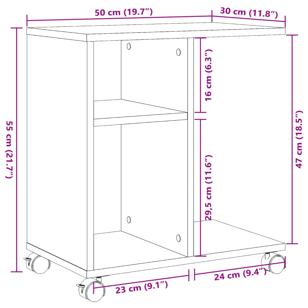 vidaXL Mesa auxiliar con ruedas madera ingeniería blanco 50x30x55 cm