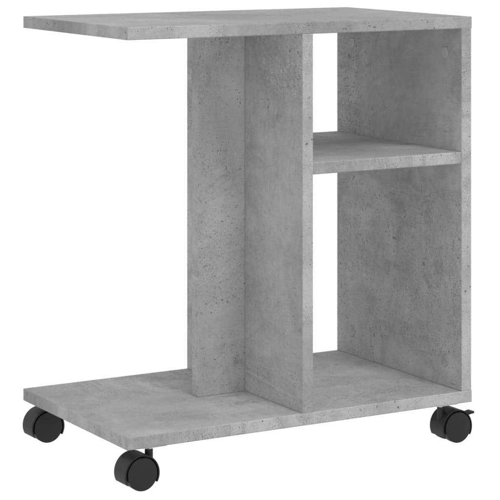 vidaXL Mesa auxiliar ruedas madera ingeniería gris hormigón 50x30x55cm