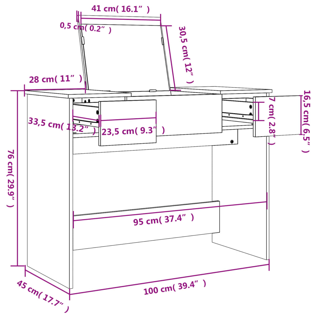 vidaXL Tocador con espejo blanco 100x45x76 cm