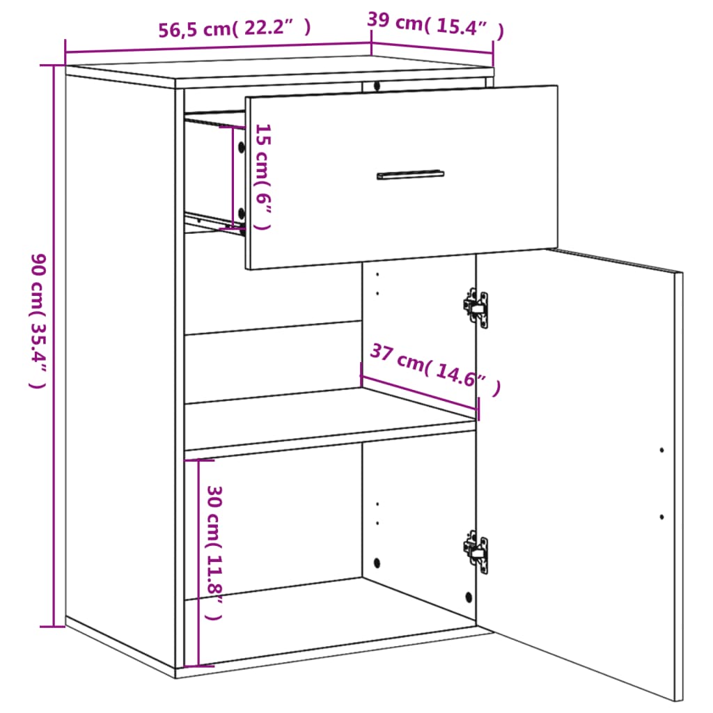 vidaXL Armario de almacenaje madera de ingeniería negro 56,5x39x90 cm