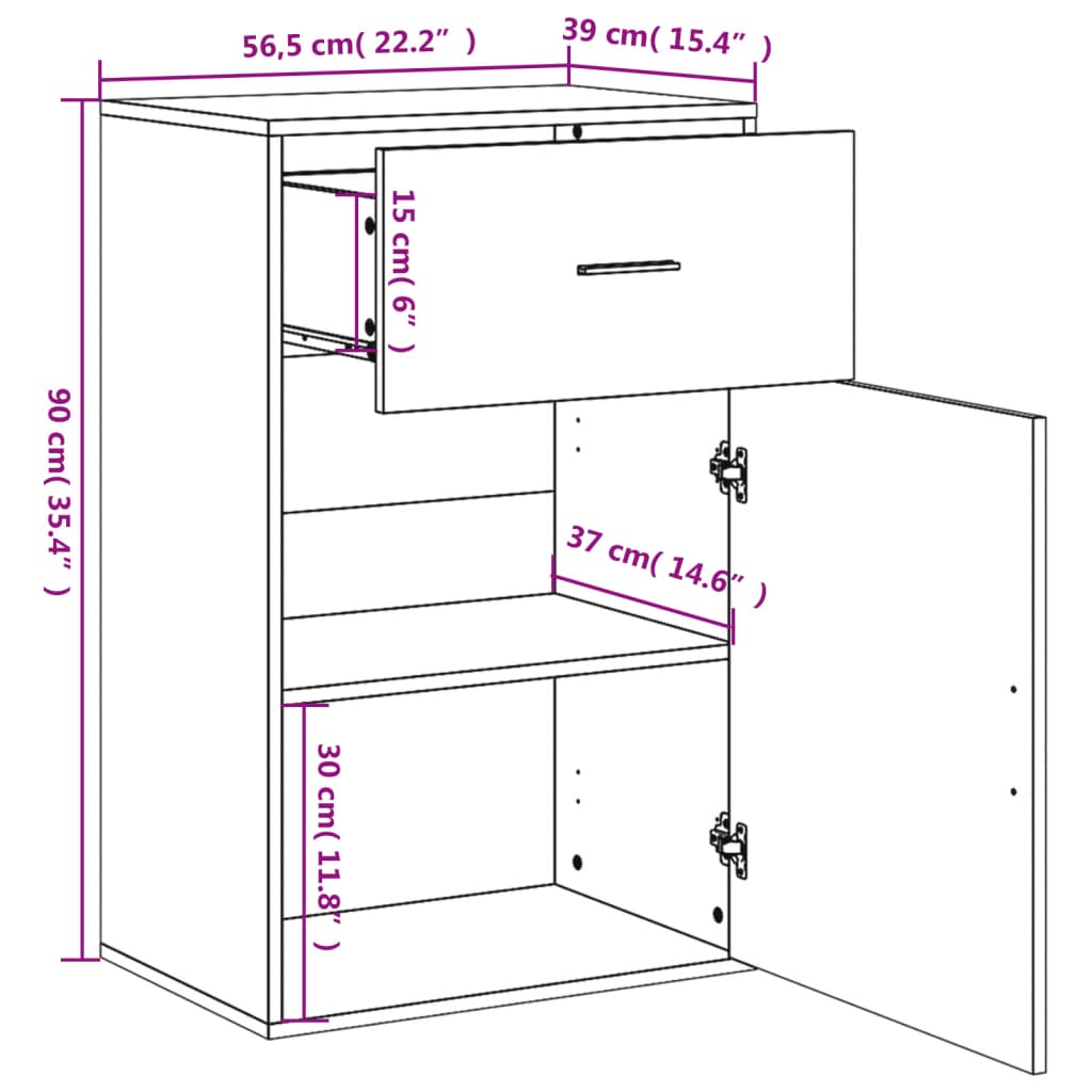 vidaXL Armario almacenaje madera ingeniería roble Sonoma 56,5x39x90 cm