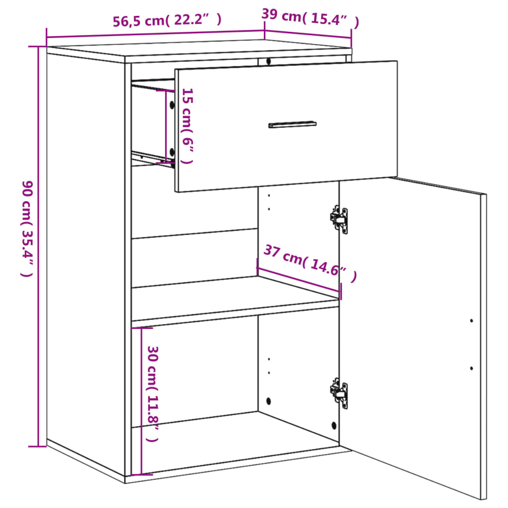 vidaXL Armario almacenaje madera ingeniería roble ahumado 56,5x39x90cm