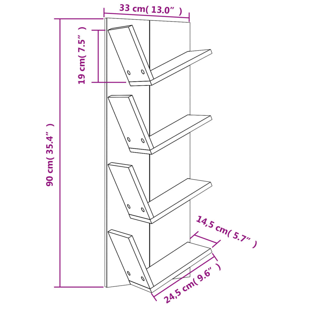 vidaXL Estantería de pared 4 niveles negro 33x16x90 cm