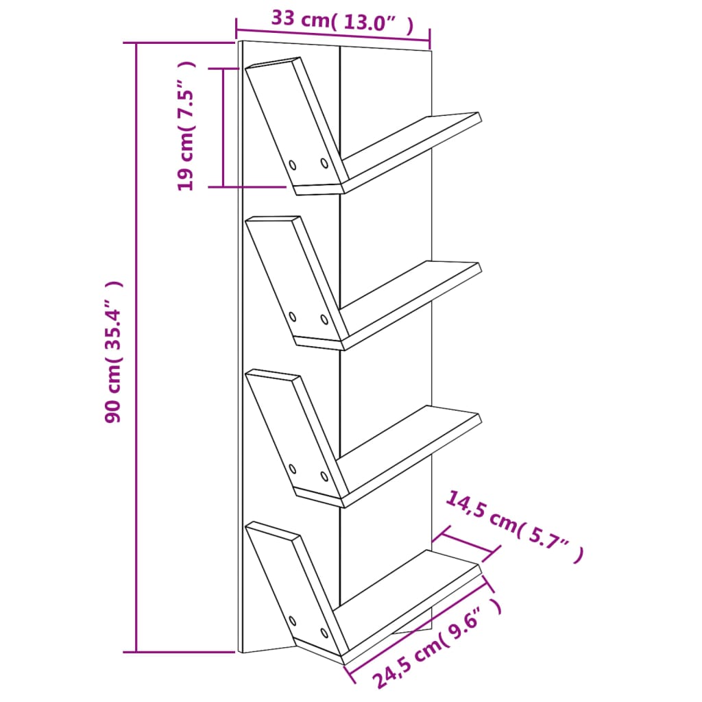 vidaXL Estantería de pared 4 niveles roble Sonoma 33x16x90 cm