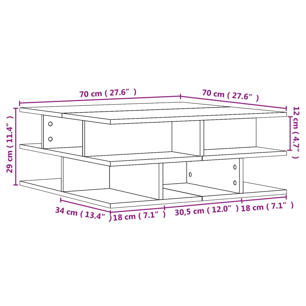 vidaXL Mesa de centro madera de ingeniería roble Sonoma 70x70x29 cm