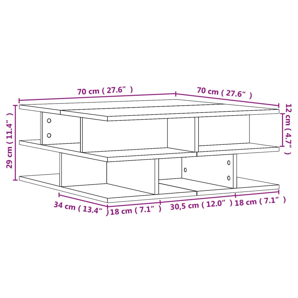 vidaXL Mesa de centro madera de ingeniería roble ahumado 70x70x29 cm