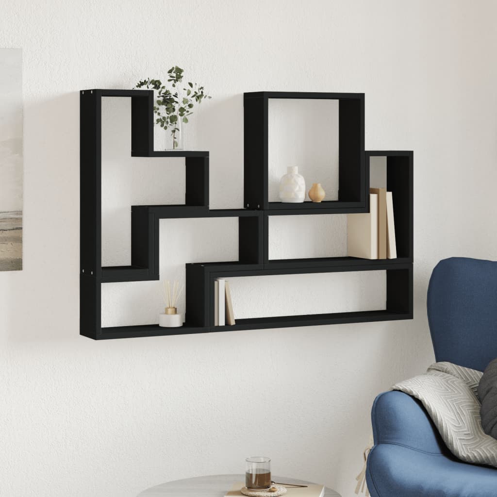 vidaXL Estantería de pared madera de ingeniería negro 96x12x64 cm