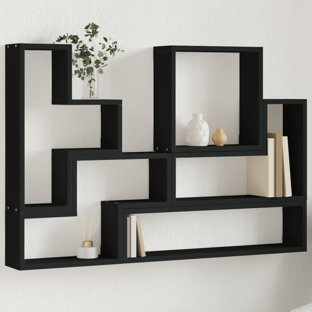 vidaXL Estantería de pared madera de ingeniería negro 96x12x64 cm