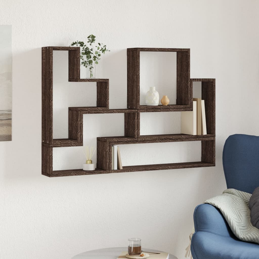 vidaXL Estantería de pared madera ingeniería marrón roble 96x12x64 cm