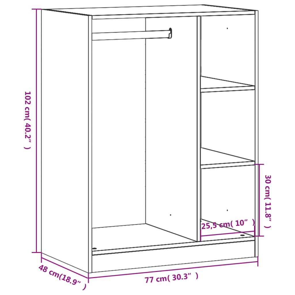 vidaXL Armario de madera de ingeniería negro 77x48x102 cm