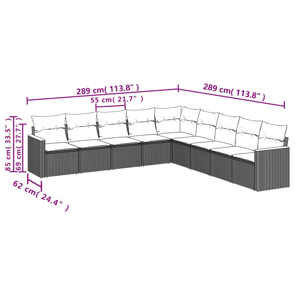 vidaXL Set de sofás de jardín 8 piezas y cojines ratán sintético negro