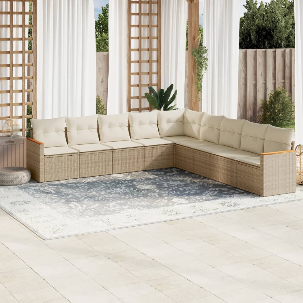 vidaXL Set de sofás de jardín 9 pzas con cojines ratán sintético beige