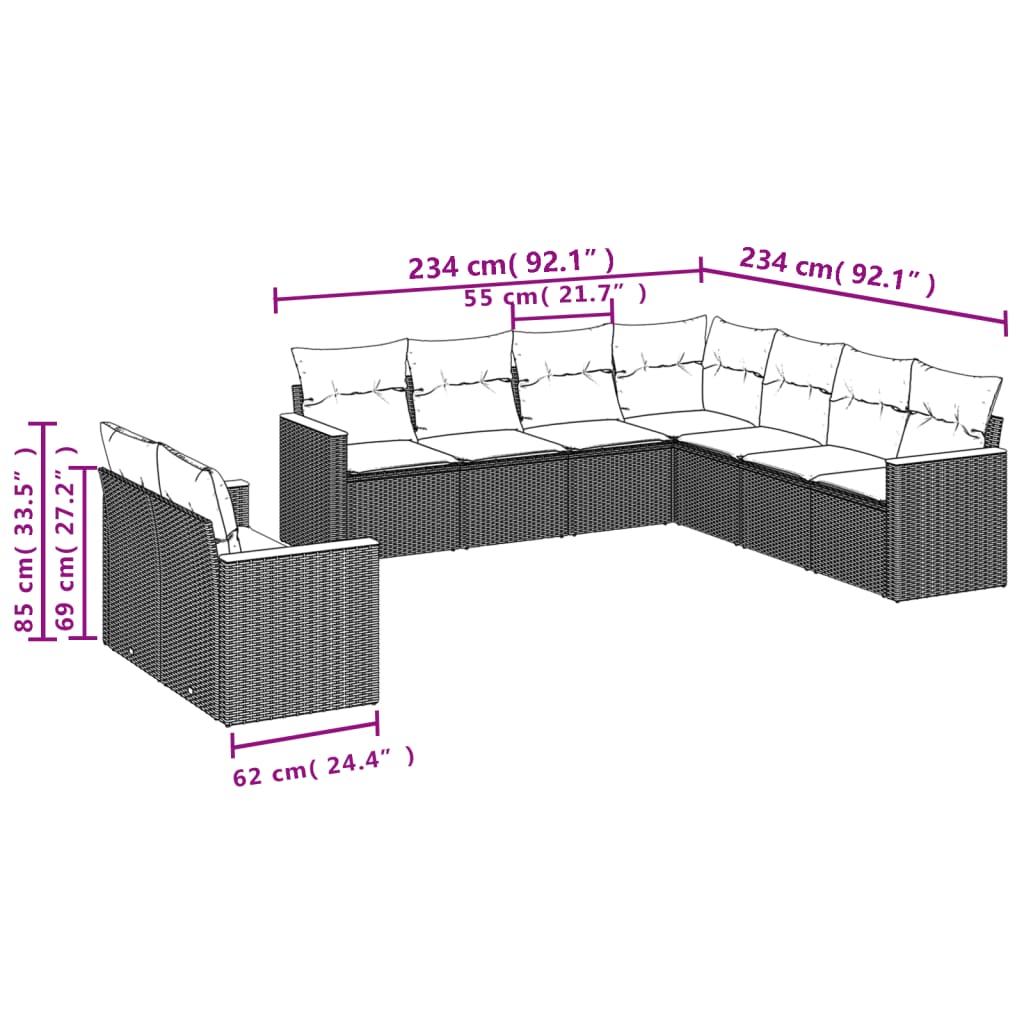 vidaXL Set de sofás de jardín 8 piezas y cojines ratán sintético negro