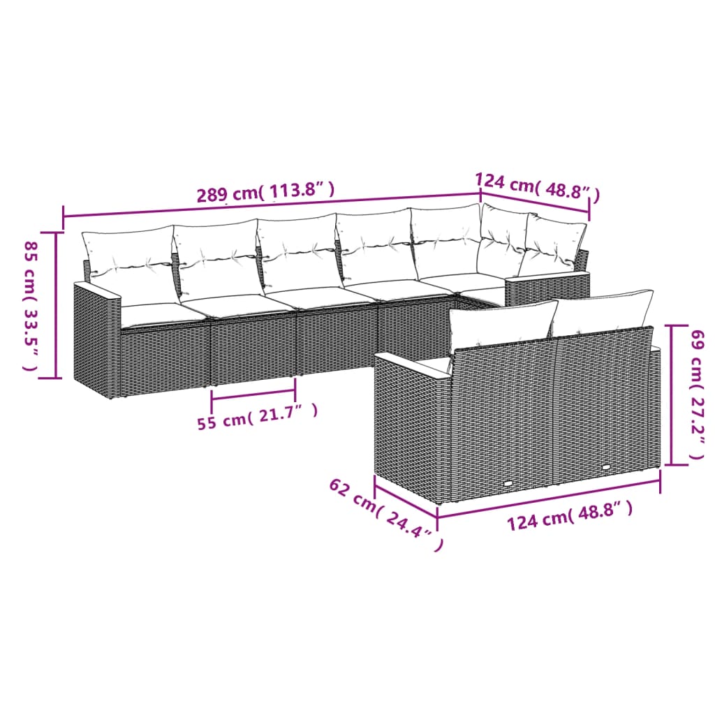 vidaXL Set de sofás de jardín 8 piezas y cojines ratán sintético negro