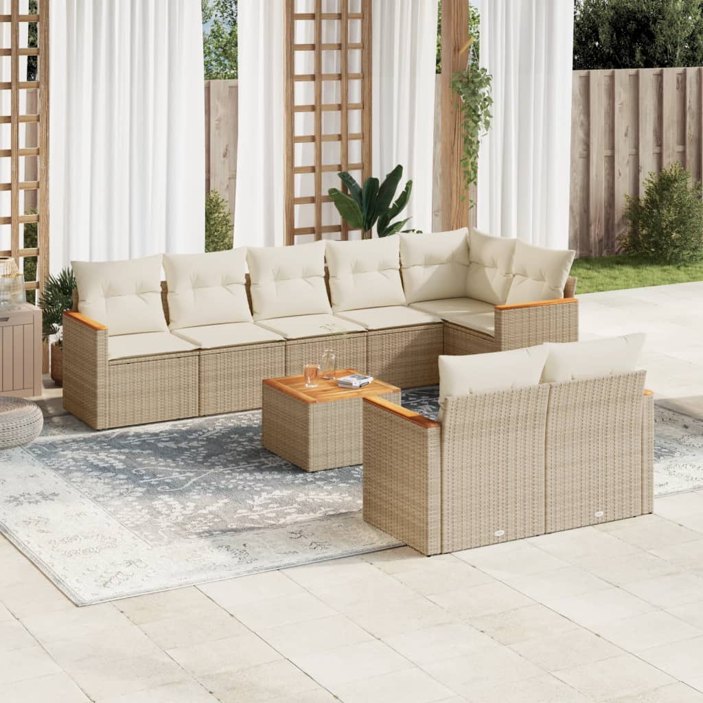 vidaXL Set de sofás de jardín 9 pzas con cojines ratán sintético beige