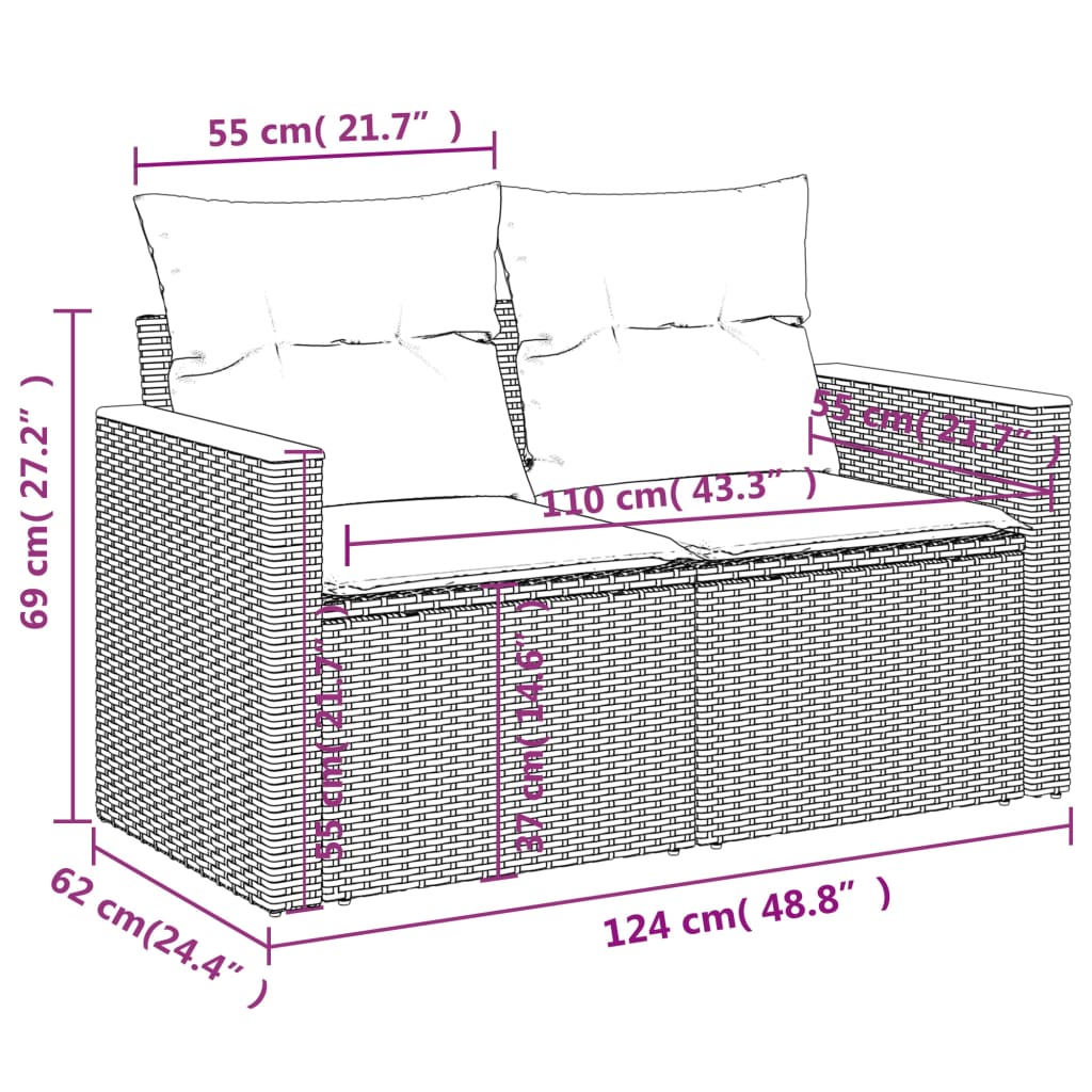 vidaXL Set de sofás de jardín 9 pzas con cojines ratán sintético beige