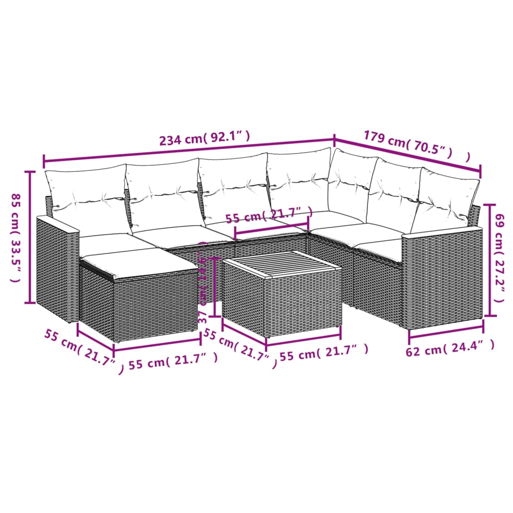 vidaXL Set de sofás de jardín 8 pzas y cojines ratán sintético gris