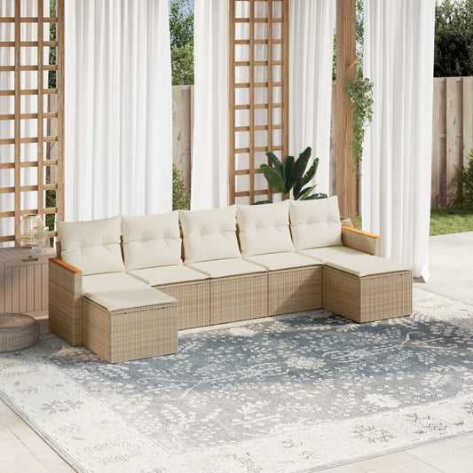 vidaXL Set sofás de jardín 7 piezas y cojines ratán sintético beige