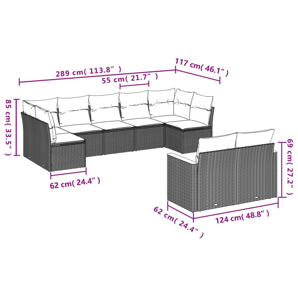 vidaXL Set de sofás de jardín 8 piezas y cojines ratán sintético negro