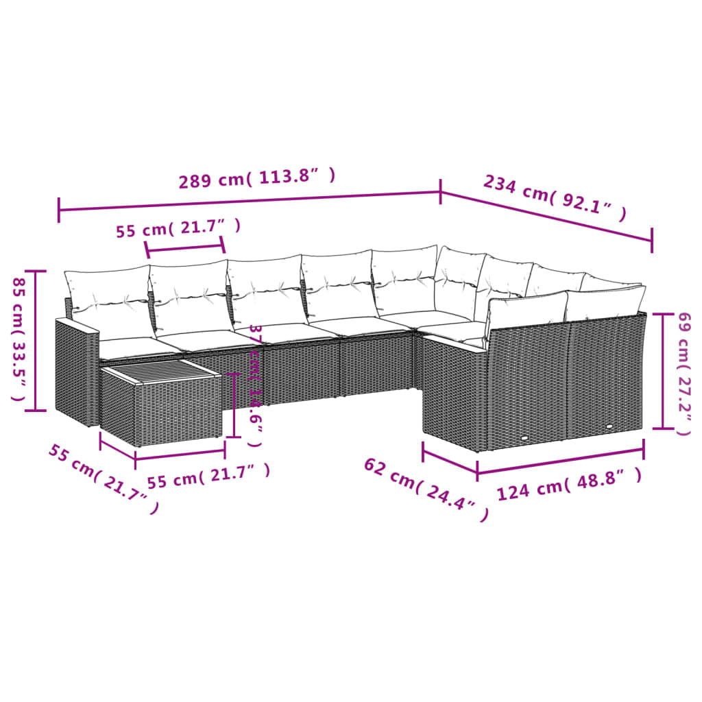 vidaXL Set de sofás de jardín 10 pzas cojines ratán sintético negro