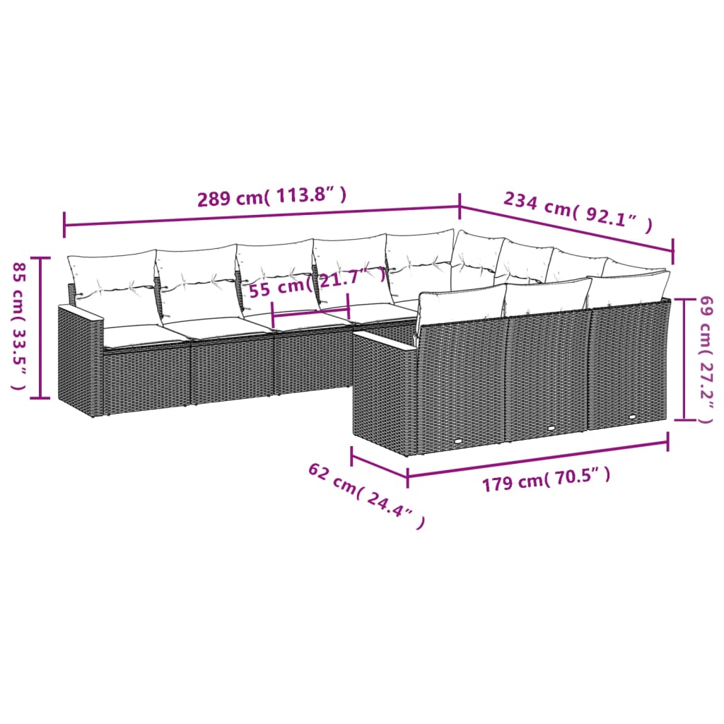 vidaXL Set de sofás de jardín 10 pzas cojines ratán sintético negro