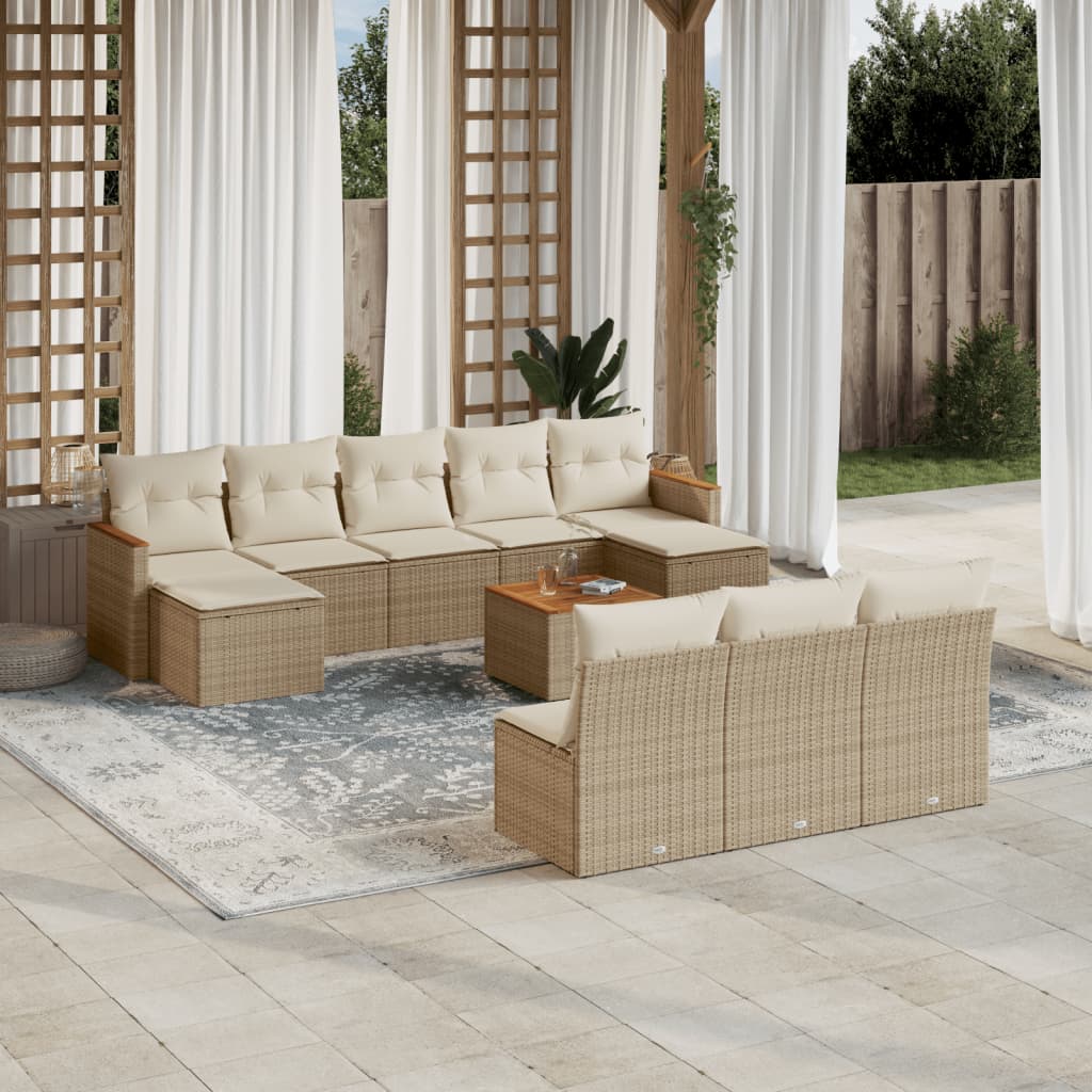 vidaXL Set de sofás de jardín 11pzas con cojines ratán sintético beige