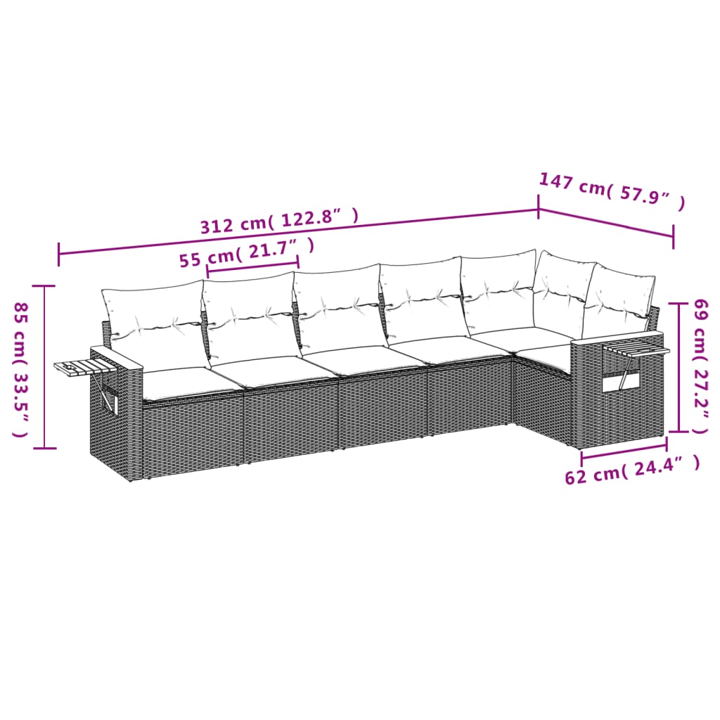 vidaXL Set de sofás de jardín 6 piezas y cojines ratán sintético negro