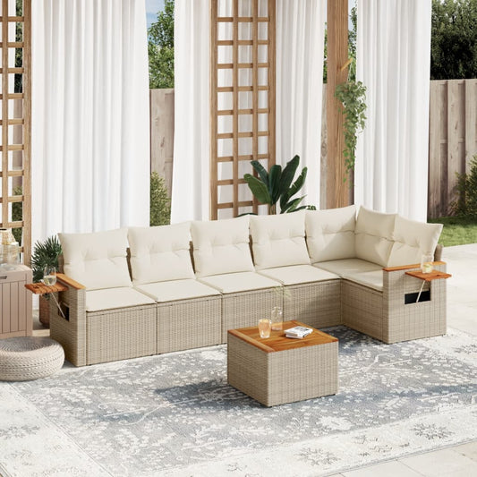 vidaXL Set sofás de jardín 7 piezas y cojines ratán sintético beige