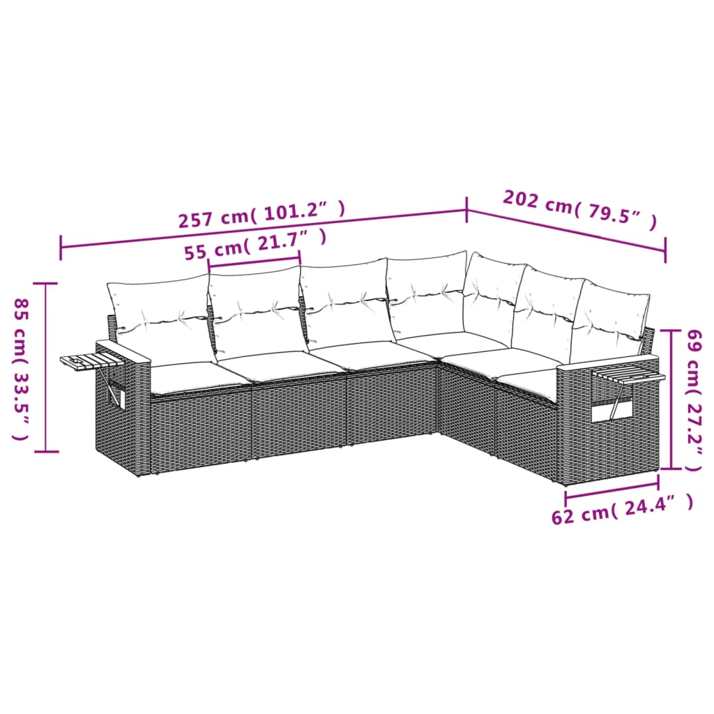 vidaXL Set de sofás de jardín 6 piezas y cojines ratán sintético negro