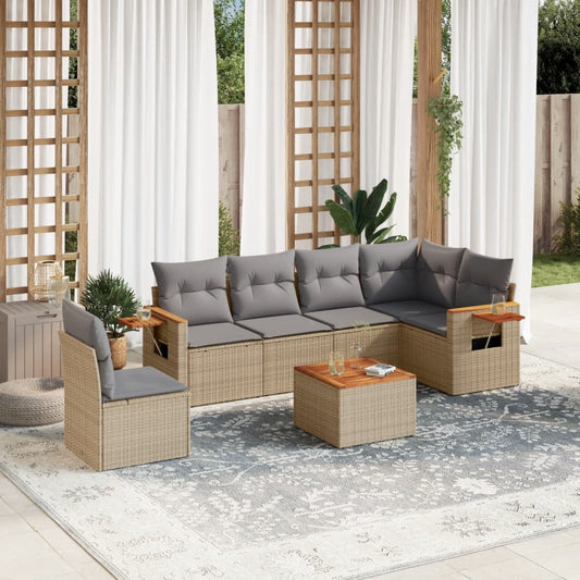 vidaXL Set sofás de jardín 7 piezas y cojines ratán sintético beige