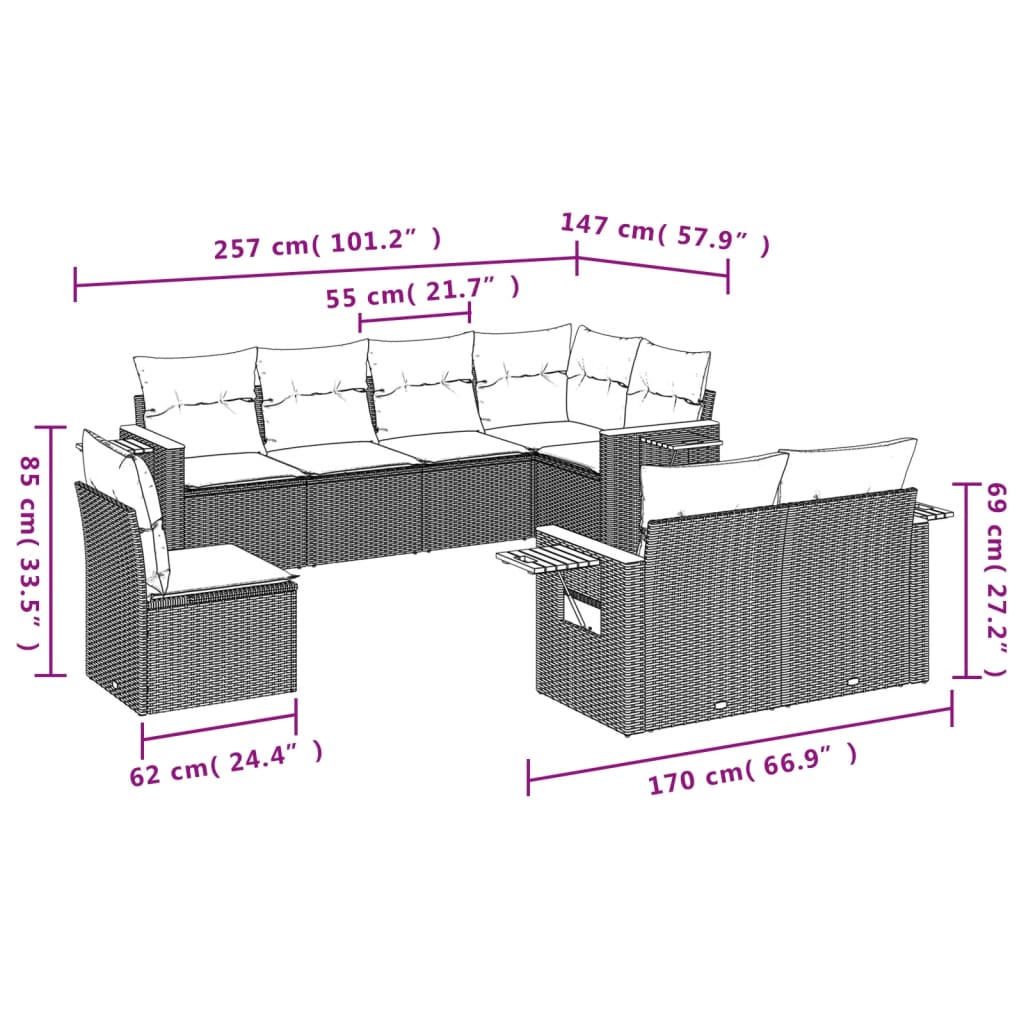 vidaXL Set de sofás de jardín 8 piezas y cojines ratán sintético negro