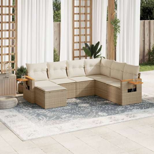 vidaXL Set sofás de jardín 7 piezas y cojines ratán sintético beige