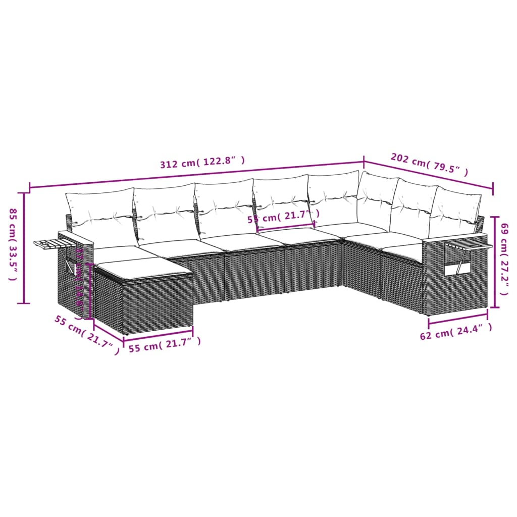 vidaXL Set de sofás de jardín 8 piezas y cojines ratán sintético negro