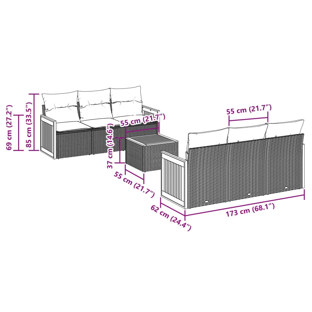 vidaXL Set sofás de jardín 7 piezas y cojines ratán sintético beige