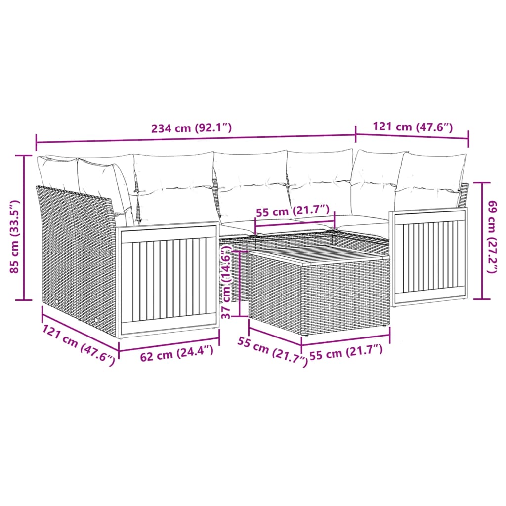 vidaXL Set sofás de jardín 7 piezas y cojines ratán sintético beige