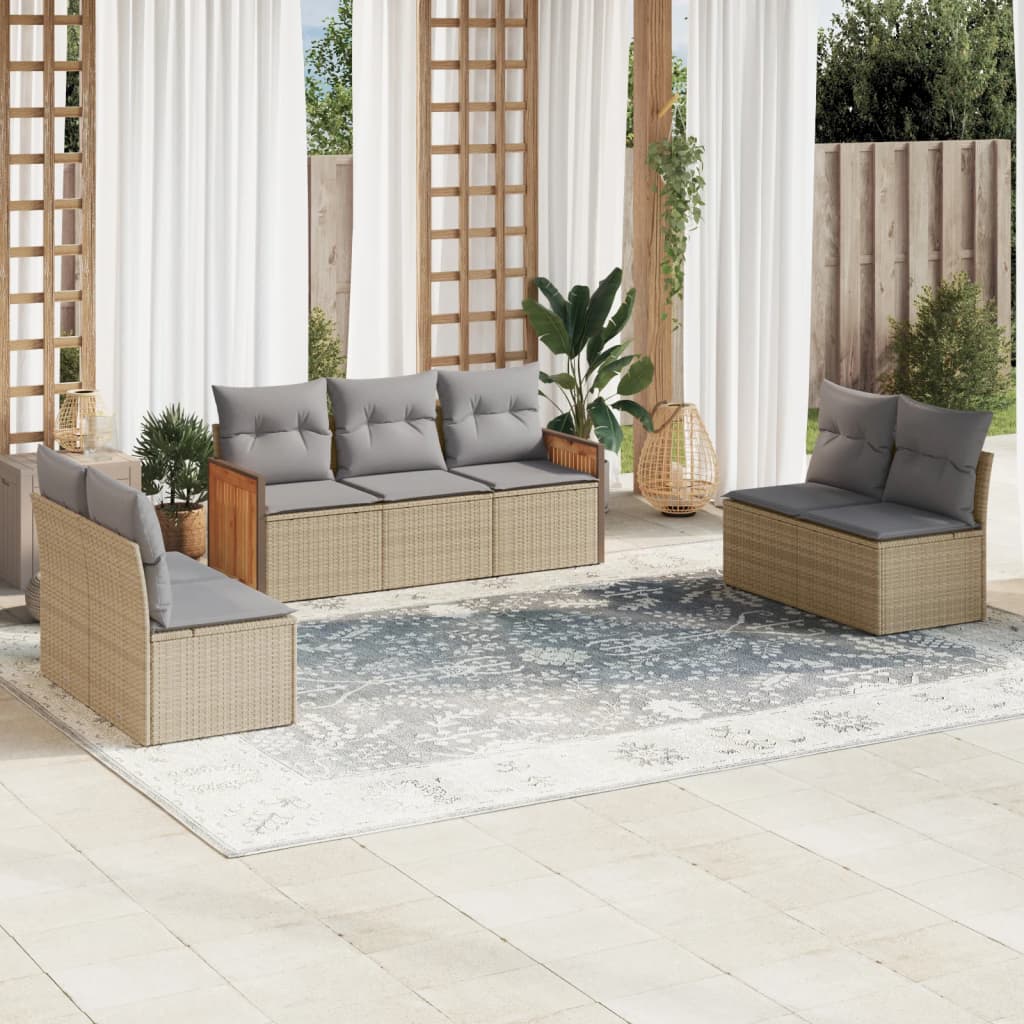 vidaXL Set sofás de jardín 7 piezas y cojines ratán sintético beige