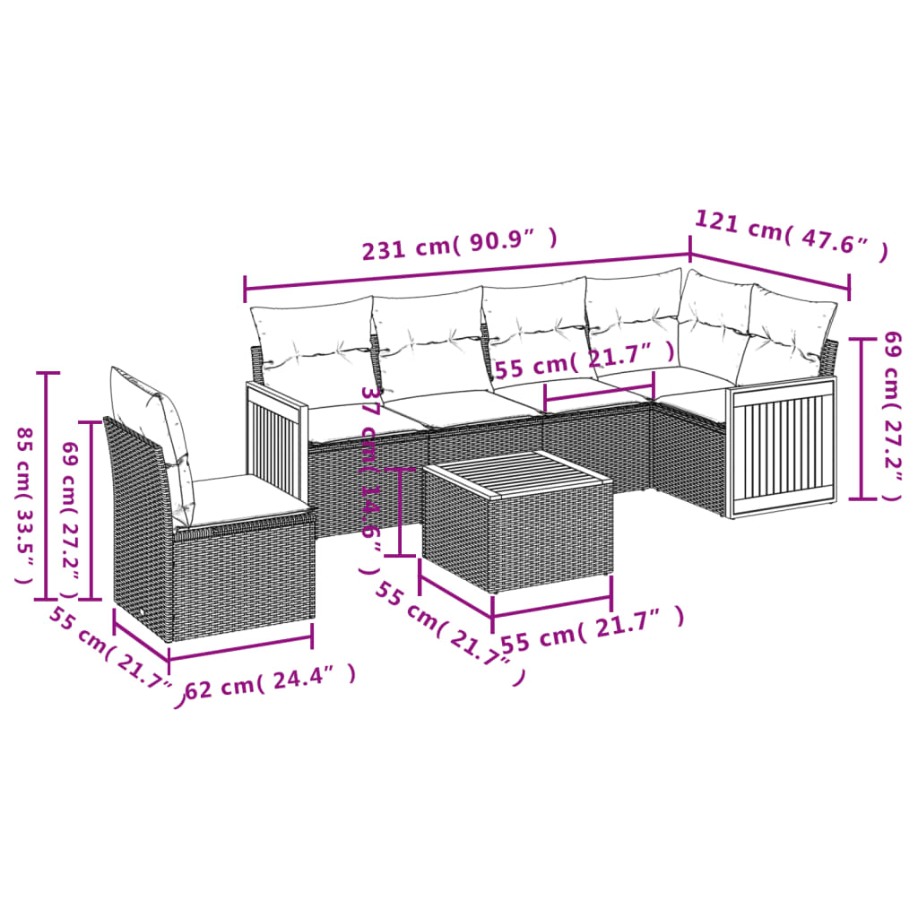 vidaXL Set sofás de jardín 7 piezas y cojines ratán sintético beige