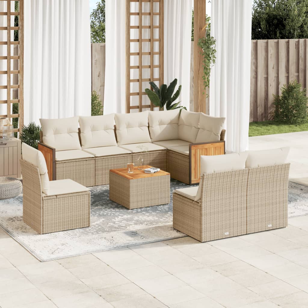 vidaXL Set de sofás de jardín 9 pzas con cojines ratán sintético beige