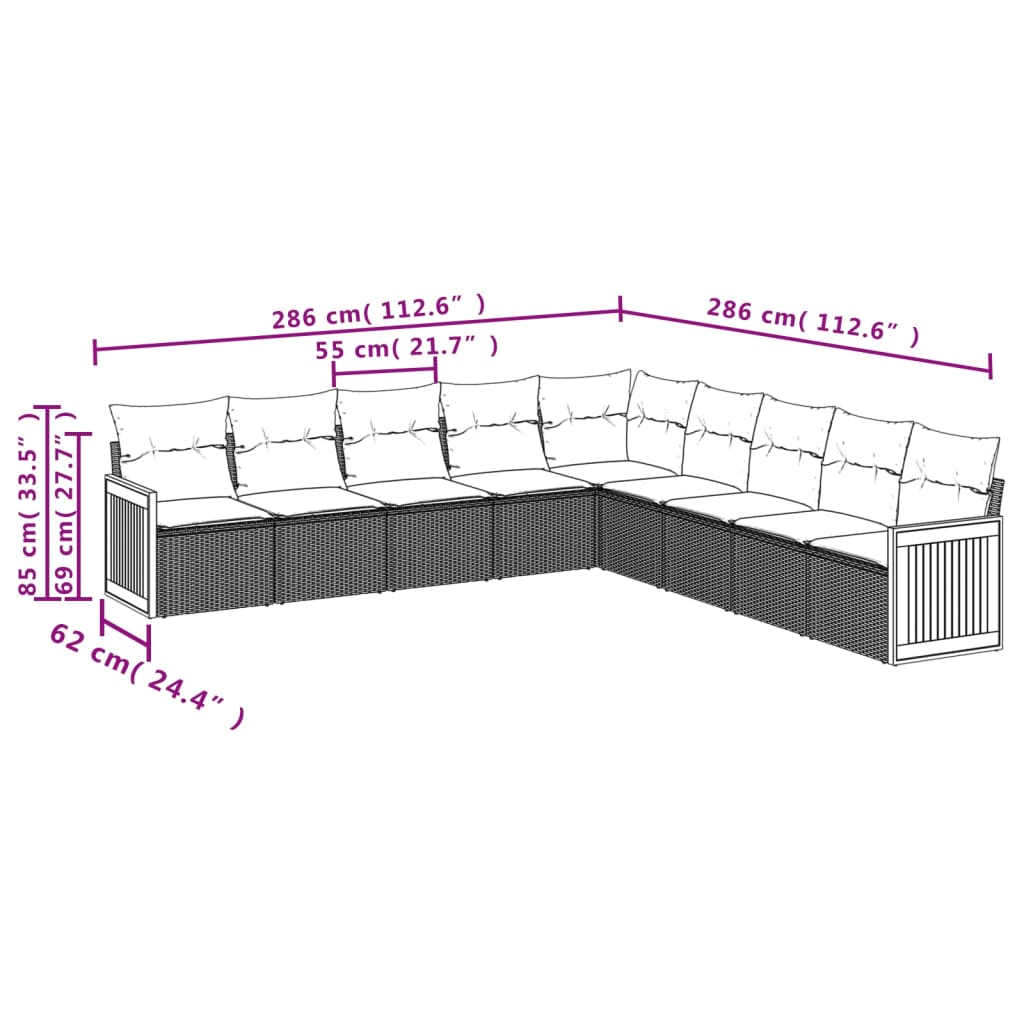 vidaXL Set de sofás de jardín 8 piezas y cojines ratán sintético negro