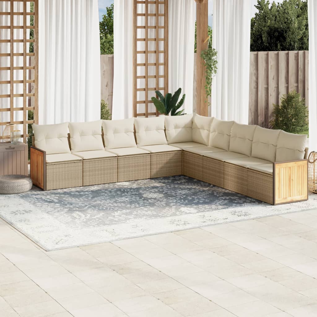 vidaXL Set de sofás de jardín 9 pzas con cojines ratán sintético beige