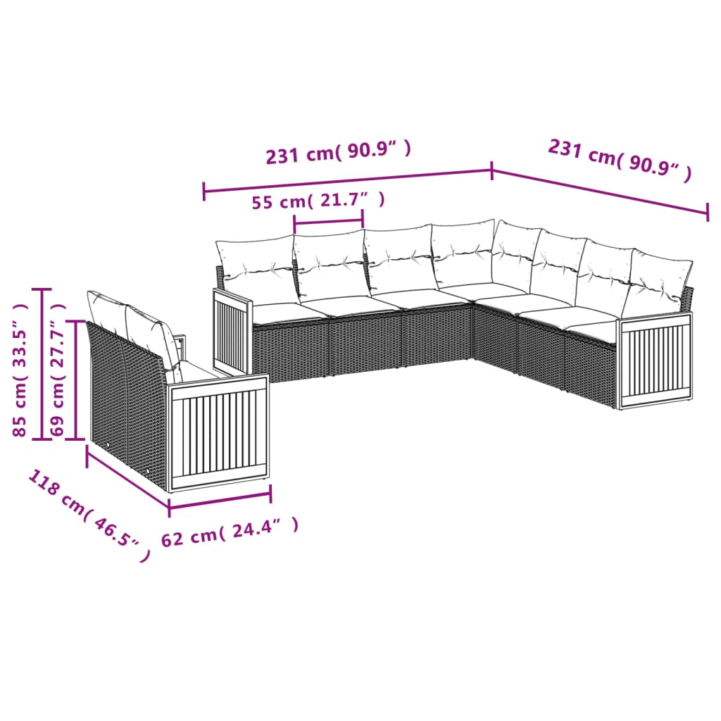 vidaXL Set de sofás de jardín 8 piezas y cojines ratán sintético negro