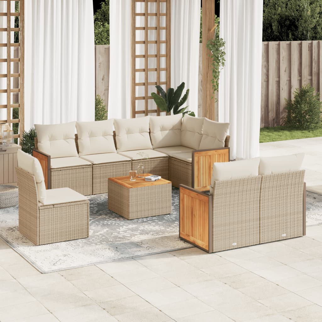 vidaXL Set de sofás de jardín 9 pzas con cojines ratán sintético beige